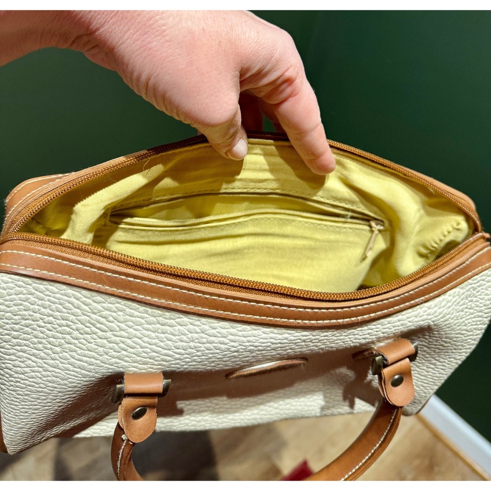 Esprit Cream Pebble Grain Satchel Bag Tan Leather Trim‎ Top Handle - Picture 9 of 10